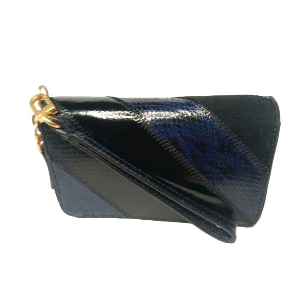 Tory Burch Gemini Link Embossed Zip Continental Leather Wallet Black Navy